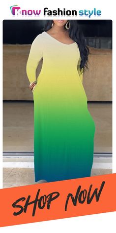 knowfashionstyle Casual Print Basic V Neck Long Dress Dresses Trendy Solid Green Dress, Trendy Green Solid Color Dress, Long Green Solid Color Dress, V Neck Long Dress, Dress Sleeve Styles, Hip Dress, Fashion Gallery, Wholesale Fashion, Dresses Online