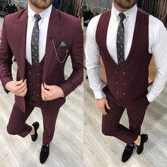 Louis Slim Fit Burgundy Suit | VICLAN Vest Outfits Men, Maroon Suit, Burgundy Vest, Slim Fit Suit Men, Burgundy Suit, Dress Suits For Men, Designer Suits For Men, Bespoke Suit, Slim Fit Suits