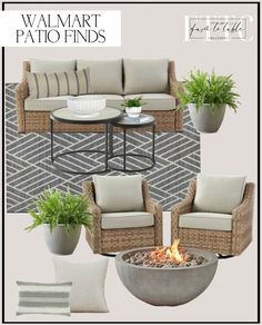 the patio furniture is arranged in different styles and colors