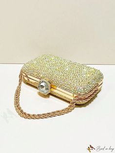 BirdinBag - Crystal Chain Strap Mini Box Bag: Elegant Bridal Purse for Weddings, Proms & Parties Rectangular Openable Clutch For Reception, Elegant Wedding Evening Bag With Openable Detail, Elegant Openable Evening Bag For Wedding, Elegant Wedding Evening Bag, Rectangular Clutch For Wedding, Gold Rectangular Case Evening Bag As Gift, Gold Evening Bag With Pearl Handle For Reception, Gold Rectangular Evening Bag For Wedding, Luxury Wedding Evening Bag With Chain Strap