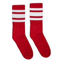 Red SOCCO socks with white stripes Trendy Red Cotton Socks, Casual Red Socks For Streetwear, Sporty Red Cotton Socks, Trendy Red Socks For Summer, Red Sporty Socks For Winter, Sporty Red Socks For Winter, Casual Red Christmas Socks, Red Socks, Modern Tech