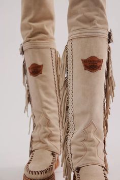 Drifter Tall Mocc Boots | Free People Tall Boots Outfit, Fringe Shoes, Boho Boots, Suede Moccasins, Moccasin Boots, Leather Boots Women, Fringe Trim, Boots Outfit, Tall Boots