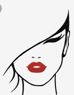 a drawing of a woman's face with red lipstick