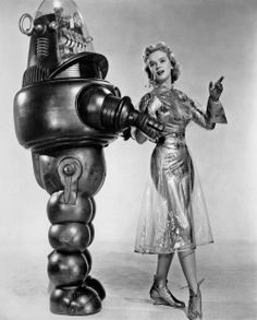 Kitsch: Visions of Space – Part 2 - Ultra Swank-- from "Forbidden Planet", 1956, Robby the Robot and Anne Francis The Robot, A Robot, A Woman, Black And White, White, Black