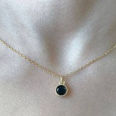 Black diamond solitaire necklace, black round pendant necklace, gold minimalist necklace, black stone necklace gift for her. Gorgeous and perfect special gift for anyone in your life, delicate and elegant for any occasion,  jewelry for everyday. I'm sure you'll love it. *ITEM DETAILS*  * Necklace Length: 16 inches * Necklace Material: Stainless steel * Solitaire Charm: 6mm * Solitaire Material: Cubic Zircon / Gold Plated HOW TO ORDER 1) Select your item preferences. 2) Add your item(s) to your c Minimalist Round Bezel Setting Necklace, Minimalist Necklace With Bezel Setting And Round Pendant, Elegant Circle Gemstone Jewelry, Black Round Jewelry With Adjustable Chain, Black Jewelry With Adjustable Round Chain, Black Gold Plated Charm Necklace With Adjustable Chain, Dainty Gold-plated Round Birthstone Necklace, Minimalist Jewelry With Bezel Setting Round Pendant, Black Round Pendant Necklace Fine Jewelry