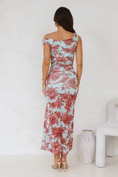 Length from bust to hem of size S: 114cm. Chest: 37cm, Waist: 28cm, across front only of size S. Maxi dress. Mint dress with red floral print. Semi-lined. Model is a standard XS and is wearing size XS. True to size. Stretch. Mesh. Off-the-shoulder. Split-to-skirt. Print placement may vary. Zipper with hook eye closure. Cold hand wash only. Polyester/Spandex. A gorgeous style, especially for you! The Night Is Young Off Shoulder Mesh Maxi Dress features a stretchy mesh fabrication that'll highlight your best features and a unique floral print. Style with heels for a 'fit worthy of pics'. The Night Is Young, Coral Mini Dress, Skirt Print, Gorgeous Style, Dress Mint, Prom Shopping, Mint Dress, Mesh Maxi Dress, Red Floral Print