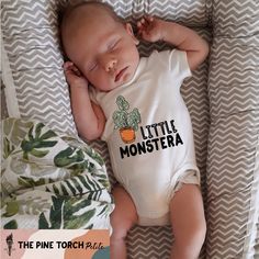 "LITTLE MONSTERA: Designed and handmade in Phoenix - ▲Designed and handmade in Phoenix.▲ ▲The \"PETITE\" kids/baby sister shop of THE PINE TORCH® - our main shop with over 100,000 sales and 25,000 5 star reviews - since 2015! ▲ https://www.etsy.com/shop/ThePineTorch Little MONSTERa. When your siblings are plants. Our amazing, hand-drawn houseplants, with retro inspired text, is the perfect gift for any plant mom!  * * * * * * * * * * * * * * * * * * * * * * * * * * * * *  ▲Our main shop, The Pin Plant Nursery Outfit, Fun Cotton Onesie, Plant Baby Nursery, Fun Unisex Cotton Onesie, Fun Cotton Onesie For All Genders, Plant Nursery Photoshoot, Gardening Pregnancy Announcement, Playful Cotton Onesie With Custom Print, Cute White Onesie With Dinosaur Print