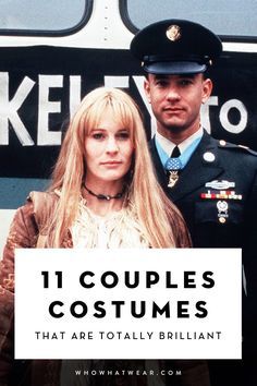 two people standing next to each other with the words 11 couples costumes that are totally brilliant