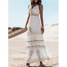 Season:Summer; Fabric:Lace; Sleeve Length:Sleeveless; Look After Me:Machine wash; Gender:Women's; Style:Bohemia; Elasticity:Inelastic; Occasion:Date,Vacation,Wedding,Beach; Fit Type:Regular Fit; Dresses Type:Boho Chic Dresses,White Dress; Design:Tassel Fringe,with Sleeve; Neckline:V Neck; Listing Date:02/20/2024; Bust:; Length:; Waist:; Fit US Size:; Fit UK Size:; Fit EU Size:; Dress Length Type:Long Dress Maxi Dress,Maxi Dress; Print Type:non-printing Boho Lace Maxi Dress, Boho Sleeveless Dress, Stile Boho Chic, White Lace Maxi Dress, Boho Dresses Long, Flare Sleeve Dress, Summer Lace, Boho Lace, Maxi Robes