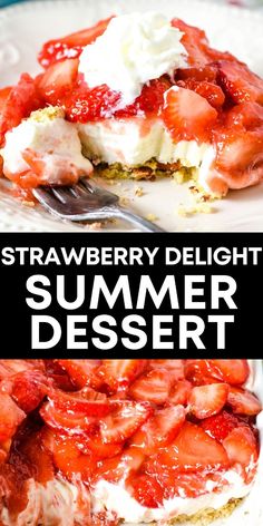 this strawberry delight dessert is made with fresh strawberries and topped with whipped cream it's the perfect summer dessert