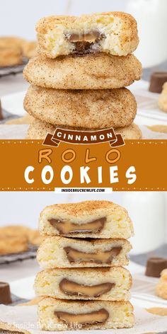 cinnamon cookies stacked on top of each other with the title in the middle and bottom