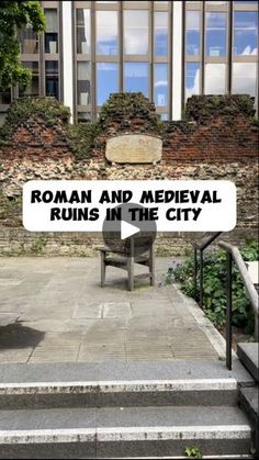 a sign that says roman and medieval ruins in the city with stairs leading up to it