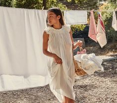 LOVISA NIGHTGOWN -- SEA SALT Summer Home Dress With Ruffles, Breastfeeding Dress, Everyday Dresses, Cotton Voile, White Midi Dress, Sea Salt, Night Dress, Night Gown, Off Shoulder Dress