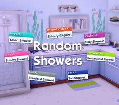 the bathroom is filled with random words to help you know what's in the shower