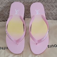 New Condition Louis Vuitton Flip Flop Sandal Rubber For Beach/ Pool Made In Italy. Insole Measures 10.5inch Rubber Sandal. Designer Flat Flip Flops For Beach, Luxury Yellow Sandals For Summer, Designer Flip Flops For Summer Vacation, Designer Flip Flops For Beach In Spring, Designer Flip Flops For Spring Beach Season, Designer Summer Flip Flops For Vacation, Designer Yellow Sandals For Beach, Designer Yellow Sandals For The Beach, Luxury Spring Beach Flip Flops