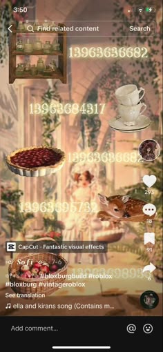 the menu for an app with many different items on it, including coffee cups and saucers