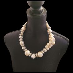 Be Prepared To Clutch Your Pearls, With This So Good Bold Chunky Necklace. Featuring Silver Accent Beads Off-White Pearls, Largest Pearls Are 1" In Diameter. Right Side Features 1 1/2" Pearl Flower (Not Detachable). Necklace Measures 18" In Length With A 3" Extension Chain. Nwot. ***Free Surprise Artisan Gift With Purchase. White Single Strand Beaded Necklace For Party, White Polished Bead Necklaces For Party, White Pearl Necklace With Silver Beads For Party, Elegant Cream Necklaces With Large Beads, Cream Round Bead Necklaces For Party, Elegant Cream Jewelry With Large Beads, White Pearl Necklace With Polished Beads For Party, Detachable Necklace, Pearl Statement Necklace