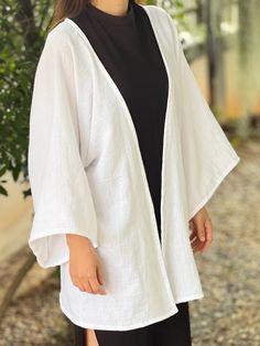 White Casual Cardigan With Kimono Sleeves, Casual White Cardigan With Kimono Sleeves, White Open Front Cotton Cardigan, White Cotton Open Front Kimono, White Open Front Cotton Kimono, Simple Tees, Muslin Fabric, Double Gauze, Seasonal Fashion