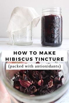 A light hand holding a glass jar with dried hibiscus flowers inside. A glass jar with hibiscus tincture inside next to another glass jar with cheesecloth on top. Hibiscus Tincture, Tincture Recipes, Nettle Tincture, Herbal Medicine Cabinet, Tinctures Recipes, Homemade Alcohol, Medicinal Herb, Feeling Under The Weather, Herbal Tinctures