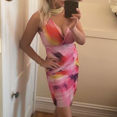 Sexy Multi-Color Bodycon Mini Dress . Size S But Very Stretchy So Would Fit M & L Flirty Pink Bodycon Dress For Spring, Pink Bodycon Dress For Summer, Summer Multicolor Bodycon Dress For Date Night, Multicolor Bodycon Dress For Date Night In Summer, Summer Multicolor Ruched Bodycon Dress, Pink Bodycon Club Dress For Spring, Pink Bodycon Dress For Club And Spring, Pink Bodycon Dress For Club And Spring Season, Pink Stretch Bodycon Summer Dress