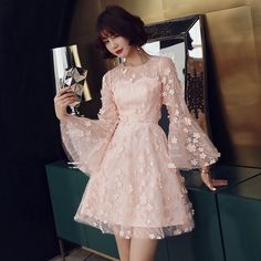 Pin on Bridesmaid Dresses & Dresses Dresses Korean Style, Sleeve Bridesmaid Dress, Casual Attire For Women, Dress Korean, Pink Formal Dresses, Korean Fashion Dress, Prom Dress Shopping, Usa Dresses, Korean Dress