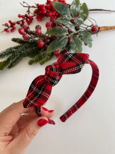 Handmade fabric Alice band with bow detail in a choice of tartan, plain red or set of two which will be one red and one tartan. These make the perfect festive hair accessory. Approx size Width 1.5 cm Length 36cm Bow size 10 x 3cm Fits from around 3 to teen/small adult 😊 Ribbon Hairband, Christmas Tree Hair, Festive Hair, Holiday Headbands, Plain Red, Headband Bow, Christmas Headband, Alice Band, Holiday Pillows