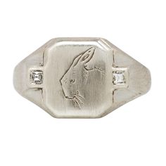 Lepus Nocturnis Silver Signet Ring, A Bunny, Tiny Diamond, Funky Jewelry, Brass Jewelry, Jewelry Inspo, Ring Collections, Hand Engraving, Signet Ring