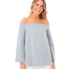 Tuckernuck Women's Miranda Off The Shoulder Blouse - New Without Tags Color: Slate Blue Size: Medium Retail: $98 Product Details Off-The-Shoulder Long Sleeves Relaxed, Boxy Fit Slim Fit Arms 75% Rayon, 20% Polyester, 5% Spandex Hand Wash Cold, Hang To Dry Be Sure To Check Out My Store For More Deals On Your Favorite Brands! Thank You For Supporting Small Business. Chic Light Blue Blouse For Fall, Chic Light Blue Fall Blouse, Elegant Light Blue Tops For Spring, Elegant Light Blue Top For Spring, Elegant Light Blue Tops For Day Out, Chic Light Blue Off-shoulder Top, Light Blue Blouse For Brunch In Fall, Light Blue Blouse For Fall Brunch, Light Blue Tops For Day Out In Fall