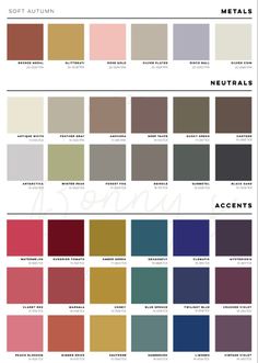 the color chart for different colors of metals and woodworking materials, with text that reads