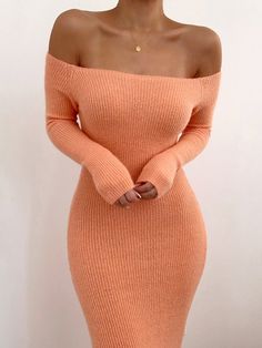 Fitted Ribbed Off-shoulder Mini Dress, Orange Fitted Off-shoulder Dress, Fitted Off-shoulder Orange Dress, Fitted Orange Bodycon Dress For Fall, Bodycon Off-shoulder Sweater Dress, Fitted Orange Mini Bodycon Dress, Off-shoulder Ribbed Bodycon Dress, Fitted Off-shoulder Bodycon Winter Dress, Orange Long Sleeve Stretch Bodycon Dress