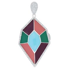 Elegant and Exquisitely detailed Photo Box Gold Pendant, center set with 1.30Ct Kite Cut Turquoise surrounded by Multi-Color Enamel and accented with micro pave Diamonds, weighing approx. 0.38Cts. total carat weight. This PhotoBox pendant has a unique place to hold 2 pictures of your closed ones even closes to your heart. Beautifully Hand crafted in 14 Karat White Gold Product Details: - Primary Stone: - Turquoise Primary Stone Shape: - Kite Shape Primary Stone Cut: - Cabochon Primary Stone Size Photo Box, Gold Birthday, Stone Cuts, Micro Pave, Diamond Studs, Pave Diamonds, Gold Pendant, Locket, Anniversary Gifts