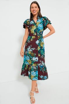 Oxblood Verdant Floral Alice Dress | Tuckernuck Alice Dress, Feminine Details, Low Low, Cocktail Attire, White Heels, Dress 16, Early Fall, Weekend Wear, Ruffle Sleeves