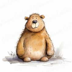 a drawing of a brown bear sitting on the ground