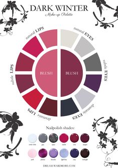 Dark Winter Color Palette and Wardrobe Guide – Dream Wardrobe Winter Dark Color Palette, Winter Dark Palette, Deep Winter Make Up Looks, Cool Dark Winter Color Palette, Dark Winter Colour Palette Outfits, Kim Kardashian Color Palette, Deep Winter Outfits Color Palettes, Winter Pallette Outfit, Dark Winter Purple