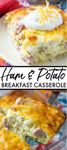 ham and potato breakfast casserole on a plate