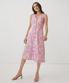 Women’s Canopy Linen Blend Button-front Dress made with Organic Cotton | Pact Spring Cotton Mini Dress Non-stretch, Chic Cotton Mini Dress Non-stretch, Summer Sleeveless Nursing-friendly Dress, Pact Clothing Organic Cotton, Pink Canopy, Spring Begins, Summer Sleeveless Nursing-friendly Maternity Dress, Button Front Dress, Personal Marketing