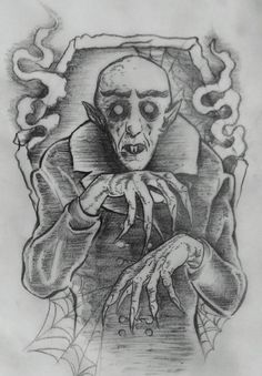 Horror Tattoo Drawings, Dracula Tattoo Vampires, Wolfman Tattoos, Nosferatu Drawing, Classic Horror Tattoo, Evil Face Tattoo, Dracula Sketch, Horror Tattoo Flash, Universal Monsters Tattoo