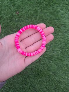 preppy pink bracelet Trendy Bangle Wristband, Pink Clay Bead Bracelet, Pink Clay Bead, Hot Pink Bracelet, Clay Beads Ideas, Bracelet Bff, Clay Bead Bracelet Ideas, Accesorios Aesthetic, Bead Bracelet Ideas