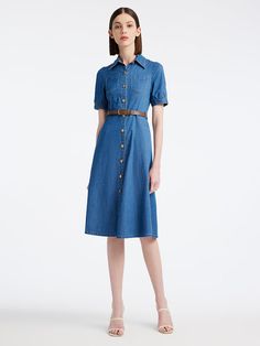 Tencel Denim Shirt Dress GOELIA Tencel Robe, Shirt Midi Dress, Tencel Denim, Mum Fashion, Collared Dress, Denim Pocket, Custom Size Dresses, Denim Shirt Dress, Current Styles