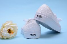 "All orders for trainers / sneakers to USA/Canada will be delivered in 2-4 business days after production without extra costs Made with love for your wedding day by Lovin Bridal - More Wedding shoes at our shop : http://lovincollection.etsy.com It's the bride's prerogative to wear the comfiest bridal shoes. If you're set on heels then one option is to have your Lace Vans as a second pair of bridal shoes to change into for the reception. There are so many options for your wedding sneakers - go fo Bride Vans, Wedding Vans Shoes, Sneakers Bride, Lace Vans, Wedding Vans, Customised Vans, Bridal Converse, Shoes For Bride, Vans Trainers