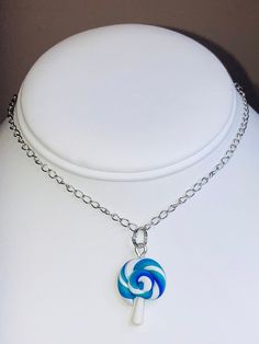 If a different length is needed, please message me Lollipop is made of clay Blue and White Swirly Lollipop Swirly Lollipop, Lollipop Necklace, Novelty Necklace, Blue Lollipop, Food Necklace, Funky Necklace, Candy Necklace, Fruit Necklace, Holiday Necklace