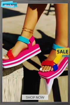 Summer Multi-color Thick Sole Velcro Color Block Sandals Women Plus Size Outdoor Wear Beach Sandals Multicolor Synthetic Sandals With Buckle Closure, Adjustable Multicolor Non-slip Sandals, Comfortable Multicolor Slip-on Sandals, Playful Non-slip Multicolor Sandals, Multicolor Slip-on Sandals With Rubber Sole, Block Sandals, Sandals Outfit, Beach Sandals, Outdoor Wear