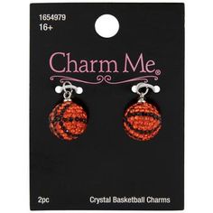 Details: 	 Dimensions: 0.46" x 0.46" 	 Material: Metal & Crystal 	 Color: Orange & Black 	 Metal Color: Silver 	 Age Grade: 16+ 	 Quantity: 2 Ornament bracelets and necklaces with these Basketball Rhinestone Charms. These charms have a round shape and are encrusted with rhinestones in a classic basketball pattern. Use them to add unique character and shine to a variety of accessories. Personalize your outfits down to the smallest accent with these creative charms. Basketball Pattern, Basketball Design, Jewelry Charms Pendants, Diy Projects Videos, Silver Age, Bracelets And Necklaces, Wedding Top, Print Coupons, Fabric Bolts