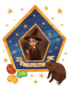 an image of harry potter with his hog hat and wand in front of some stars