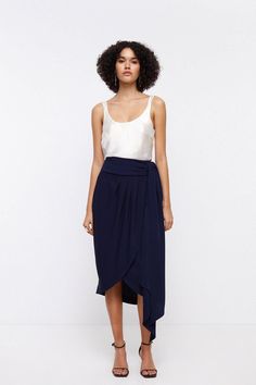 Style: Wrap SkirtLength: Midi Skirts Wrap, Notes Style, Wrap Skirt, Skirt Fashion, Skirt Length, Midi Skirt, Perfect Fit, Skirt, Navy