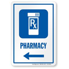 a pharmacy sign with an arrow pointing to the right