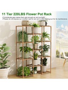 there is a plant stand with plants on it and the words 11 tier 24lbs flower pot rack