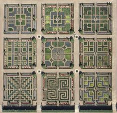 an aerial view of a maze in the middle of a park with lots of trees