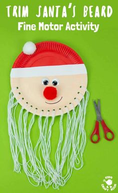 paper plate santa's beard craft for kids to make with yarn, scissors and glue