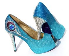 Purple Crystal Peacock Heels with Aqua Soles – Wicked Addiction Bedazzled Accessories, Peacock Heels, Blessed Yule, Peacock Shoes, Feather Heels, Unique Styling, Closed Toe Heels, Glitter Pumps, Crystal Heels